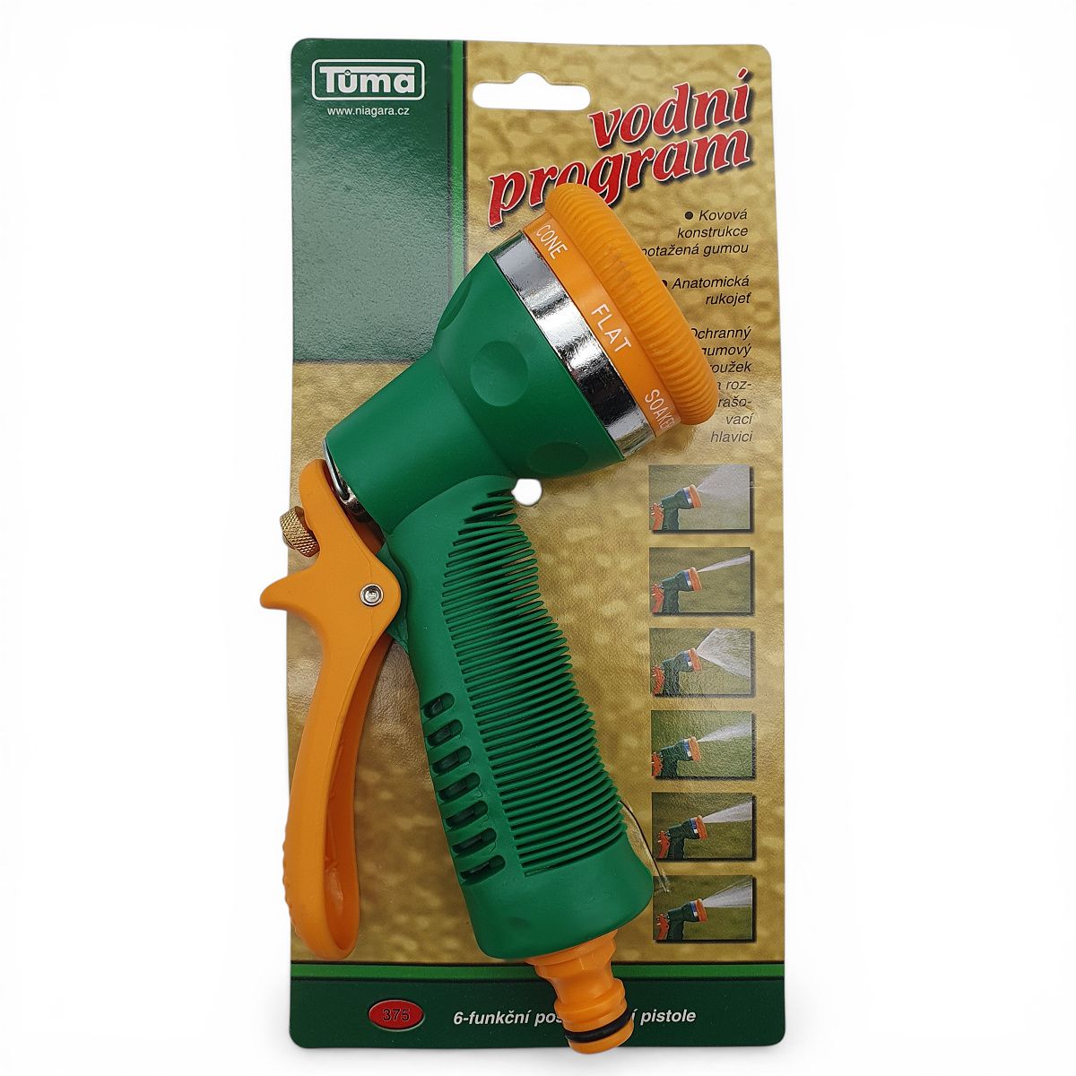 Postřikovací pistole 6-ti funkční z kovu SOFT grip 375 3 Postřikovací pistole 6-ti funkční z kovu SOFT grip 375 - Obrázek 3