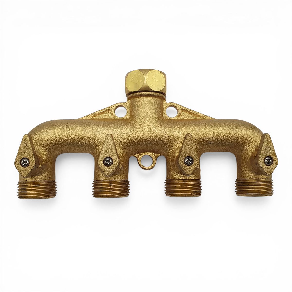 Rozdělovač 3/4" vnitřním závitem na čtyři 3/4" vnější závity s ventily mosaz blistr 618 1 Rozdělovač 3/4" vnitřním závitem na čtyři 3/4" vnější závity s ventily z mosazi 618