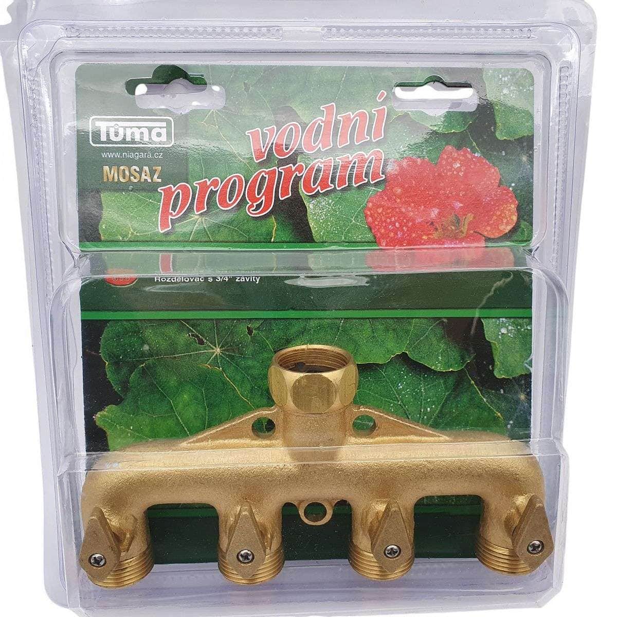 Rozdělovač 3/4" vnitřním závitem na čtyři 3/4" vnější závity s ventily mosaz blistr 618 3 Rozdělovač s 3/4″ vnitřním závitem na čtyři 3/4″ vnější závity s ventily z mosazi 618
